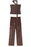 Embellished Strapless Top & Wide-Leg Pants Set