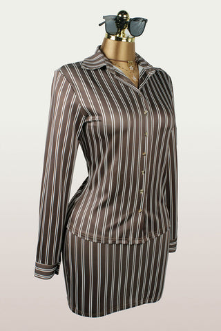 Striped Button-Front Skirt Set