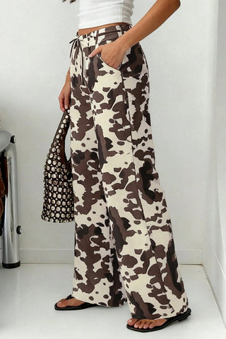 Patterned Wide-Leg Casual Pants
