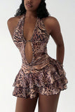 Halter Neck Leopard Print Casual Dress