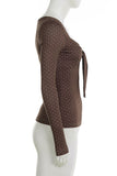Bow-Front Long Sleeve Polka Dot Top