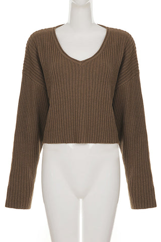 V-Neck Ribbed Knit Sweater