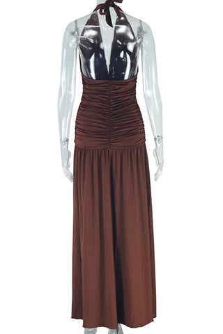 Halter Ruched Maxi Dress
