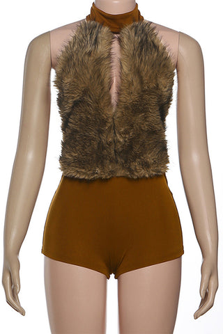 Faux Fur Halter Romper