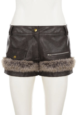 Faux Fur Trimmed Casual Shorts