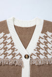 Button-Front Fringed Cardigan
