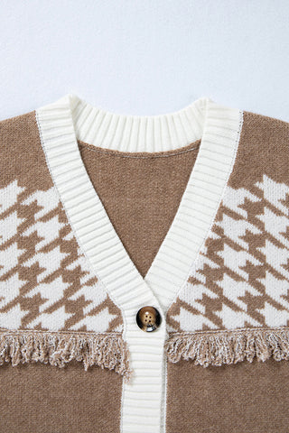 Button-Front Fringed Cardigan