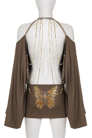 Draped Cold-Shoulder Casual Dress