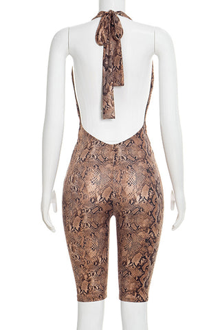 Halter Snakeskin Print Jumpsuit