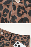 Leopard Frayed Slit Denim Midi Skirt