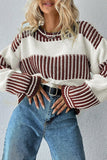 Two-Tone Striped Patchwork Drop Shoulder Sweater