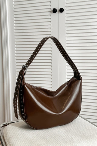 Studded Shoulder Bag with Zipper Closure