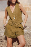 Button-Front Vest and Shorts Set