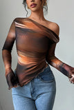 Asymmetric Mesh Long Sleeve Top