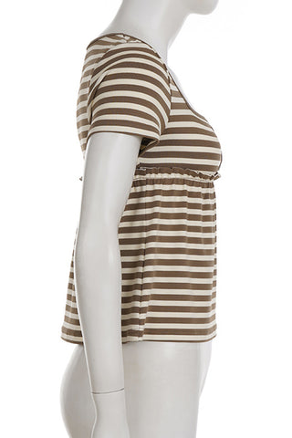 Button-Detail Striped T-Shirt