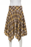 Handkerchief Hem Plaid Midi Skirt
