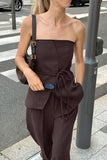 Strapless Tie-Waist Casual Set