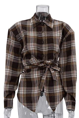 Plaid Tie-Waist Shirt