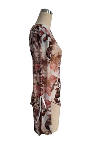 Asymmetrical Hem Floral Animal Print Blouse