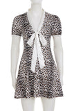 Tie-Front Casual Dress with Pattern