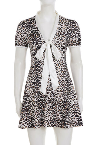 Tie-Front Casual Dress with Pattern
