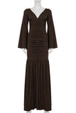 Ruched Bell-Sleeve Evening Dress