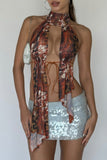 Halter Neck Tie-Waist Tank Top