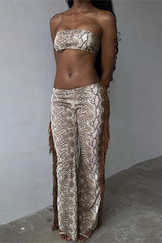 Strapless Fringe Pants Set