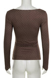 Bow-Front Long Sleeve Polka Dot Top