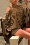 Draped Cold-Shoulder Casual Dress