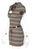 Striped Short Sleeve Skirt Set