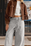 Fringe-Trim Snap Button Jacket