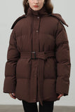 Buttoned Belted Puffer Jacket