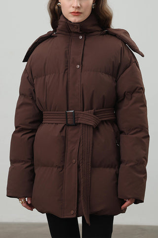 Buttoned Belted Puffer Jacket