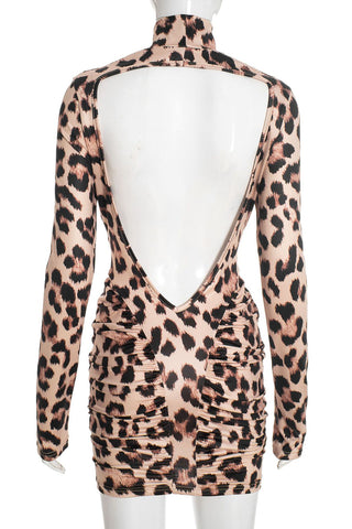 Leopard Print Ruched Casual Dress