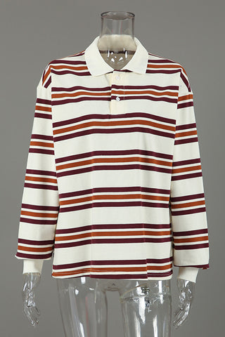 Striped Polo T-Shirt with Long Sleeves