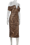 Off-Shoulder Sequined Animal Print Dress