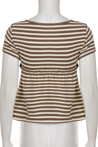Button-Detail Striped T-Shirt