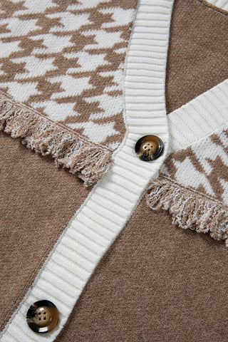 Button-Front Fringed Cardigan