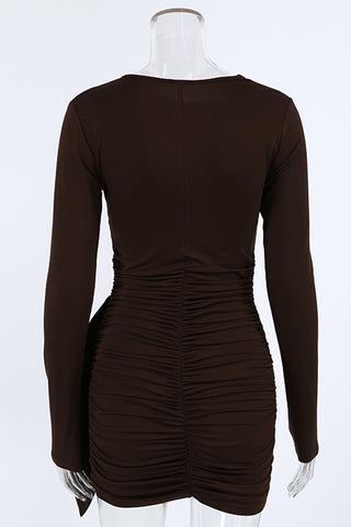 Ruched Long-Sleeve Bodycon Dress