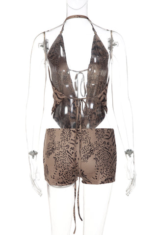 Halter Tie Backless Shorts Set