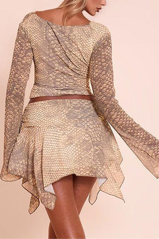 Asymmetrical Skirt Set with Drape Top