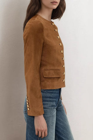 Elegant Button-Front Cropped Jacket