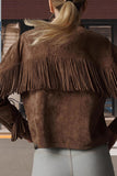 Fringe-Trim Snap Button Jacket