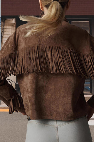 Fringe-Trim Snap Button Jacket