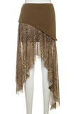 Asymmetric Hem Patchwork Leopard Skirt