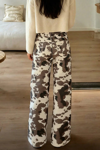 Patterned Wide-Leg Casual Pants