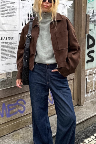 Casual Collared Crop Jacket