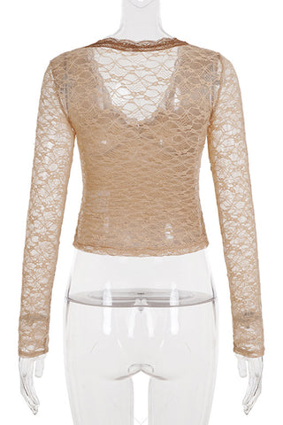 V-Neck Lace Long Sleeve Tee