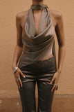 Draped Halter Top with Asymmetrical Hem